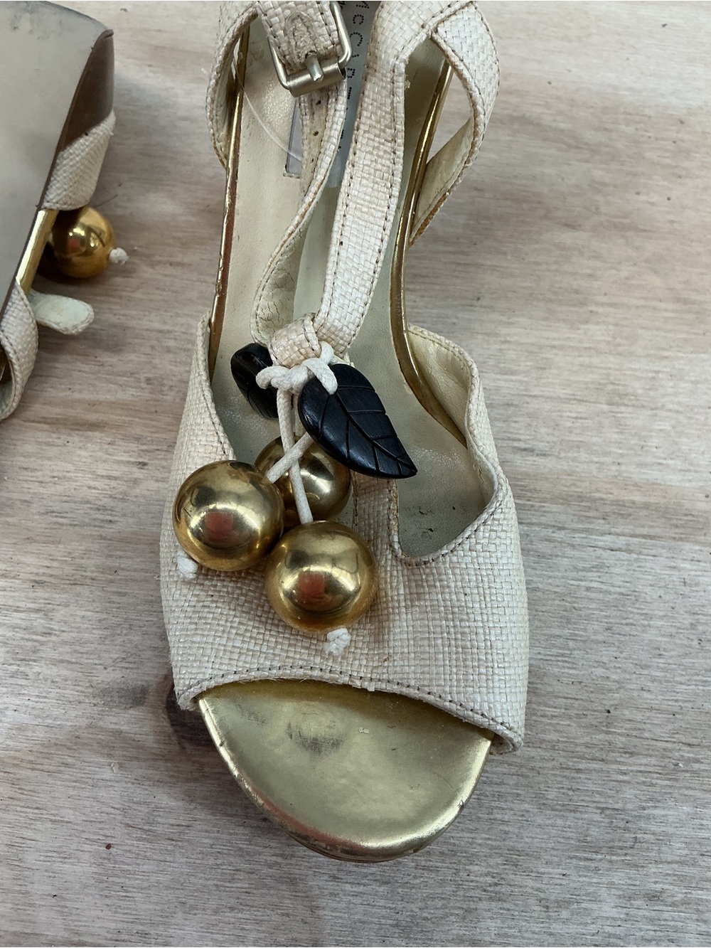 Stella McCartney Beige Platform Peep-Toe Heels with Gold Charm Detail Size 37.5 - Picture 8 of 8